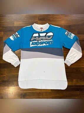 Vintage 90s AXO Sport Motocross Jersey Shirt Men's XL Made in USA Blue White MX